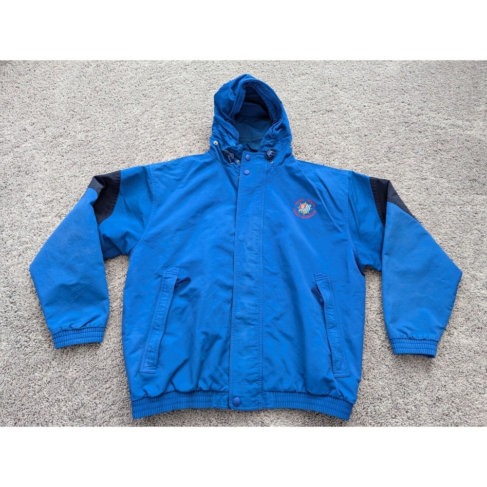 Vintage Outer Banks Crew Hoodie‎ Jacket Mens Large Snap Blue Windbreaker Logo